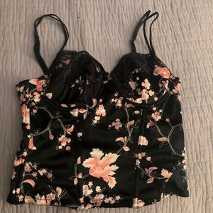 Black floral tank